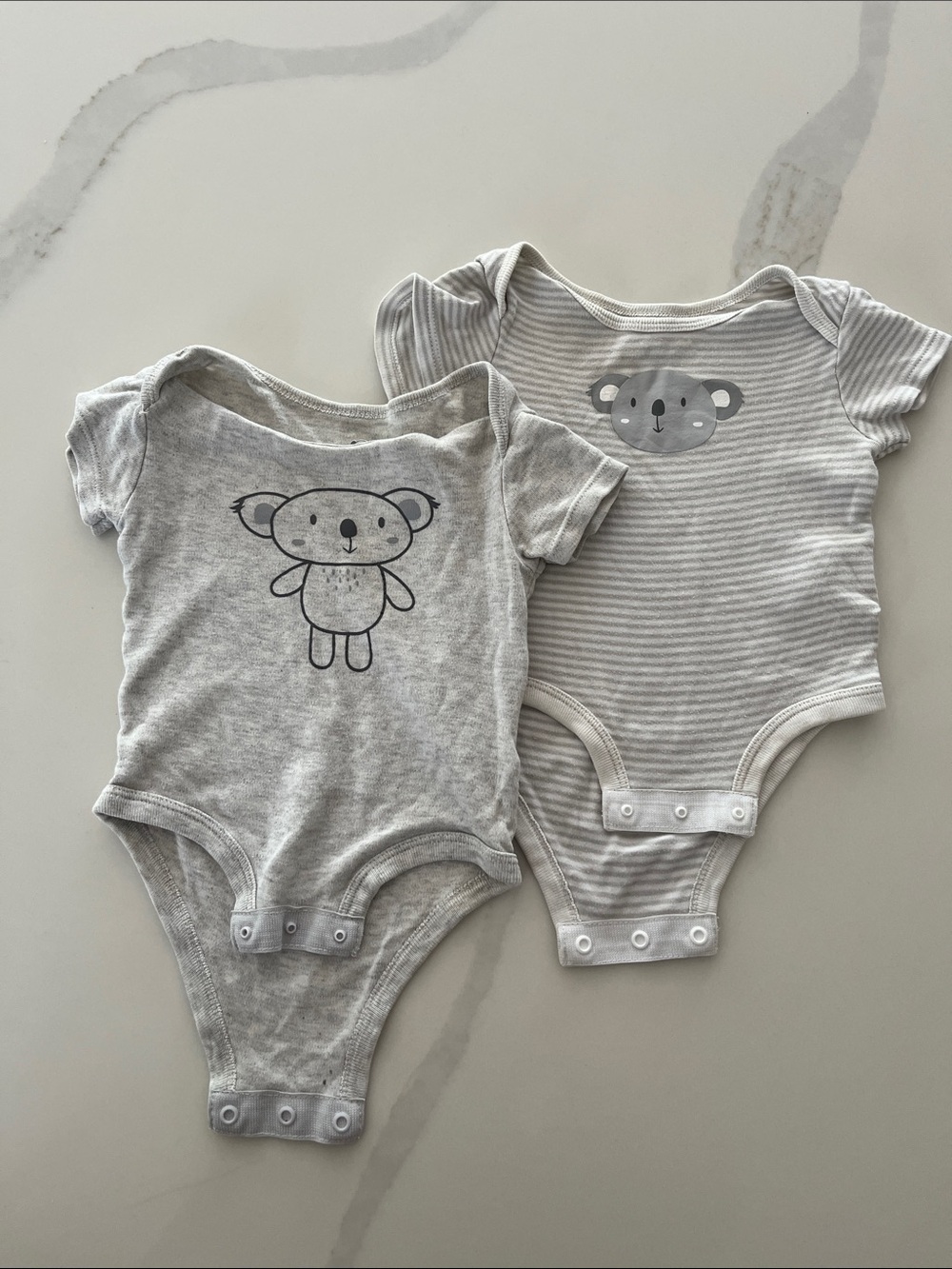 Neutral Gray Koala Baby One-Piece Bodysuit Set